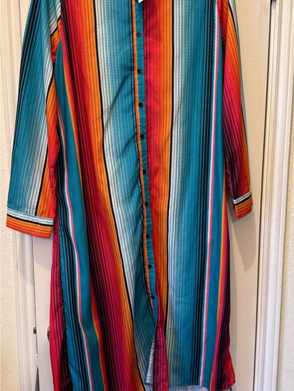 Crazy Train Turquoise, Orange, Pink Stripe High-Low Dress